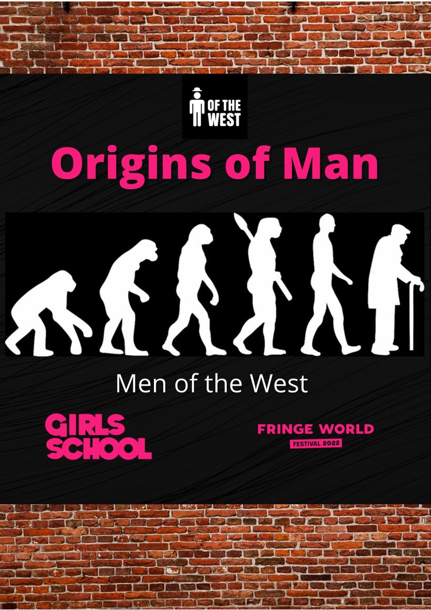 Poster image for the Fringe World 2022 show "Orignins of Man" Image references Darwins Origin of the Species
